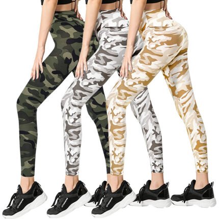 Egkagi  3 Pack Women Leggings High Waisted Tummy Control Yoga Pants Camouflage