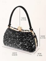 Women's Black Sequin Evening Clutch with Pearl Accent – - Image 6