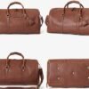 3Pcs Men's Versatile Leather Weekender Bag with Integrated Shoe