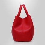 Women's Red Faux Leather Handbag with Gold Lock and Chain - Image 9