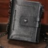 Men's Genuine Leather RFID Blocking Wallet with Chain,