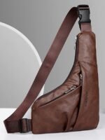 Men's Brown Faux Leather Crossbody Sling Bag – Vintage - Image 4