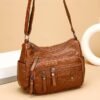Women's Faux Leather Quilted Crossbody Bag with Multiple