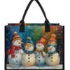 Women's Christmas Snowman Print Tote Bag, Large Capacity