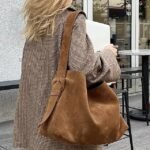 Women's Suede Shoulder Tote Bag - Bohemian Style Large