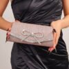 Blue Glitter Clutch Purse with Rhinestone Bow Accent, Elegant