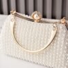Women's Pearl Beaded Evening Clutch Bag with Gold Handle,