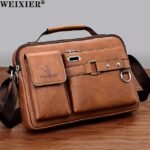 Men's Brown Faux Leather Messenger Bag with Multiple