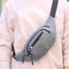 Unisex Multi-Pocket Canvas Crossbody Waist Bag, Adjustable Belt
