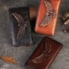 Women's Genuine Leather Long Wallet with Carved Eagle