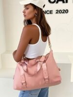 Women's Fashion Pink Nylon Duffel Bag - Multifunctional - Image 3