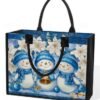Women's Christmas Snowman Print Tote Bag, Large Capacity