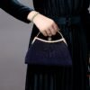 Women's Navy Blue Evening Clutch – Elegant Pleated Velvet
