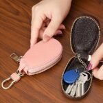 Faux Leather Zipper Key Case – Compact Key Organizer with
