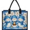 Women's Christmas Snowman Print Tote Bag, Large Capacity