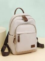 Women's Khaki Waterproof Nylon Backpack with Multi Zipper - Image 11