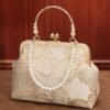 Women's Elegant Pearl Handle Clutch Bag - Floral