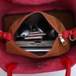 Women's Red Faux Leather Handbag with Gold Lock and Chain - Image 4