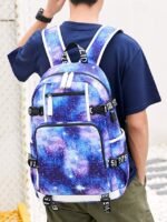 Kids' Galaxy Print Waterproof School Backpack with USB - Image 2