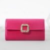 Women's White Satin Clutch with Rhinestone Buckle - Elegant