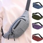 Unisex Multi-Pocket Canvas Crossbody Waist Bag, Adjustable Belt - Image 2