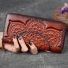 Handmade leather continental wallet with elegant mandala pattern