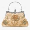 Women's Vintage Green Velvet Handbag with Beaded Floral