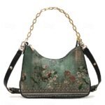 Women's Vintage Floral Print Shoulder Bag with Gold Chain