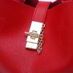 Women's Red Faux Leather Handbag with Gold Lock and Chain - Image 11