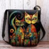 Artistic Cat Print Crossbody Bag – Vibrant Abstract Design