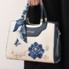 Women's Embroidered Faux Leather Handbag with Scarf Accent