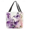 Women's Butterfly Print Canvas Tote Bag with Floral Design,