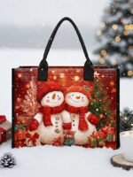 Women's Christmas Snowman Print Tote Bag, Large Capacity