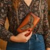 Women's Genuine Leather Long Wallet with Carved Eagle