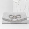 Blue Glitter Clutch Purse with Rhinestone Bow Accent, Elegant