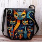 Artistic Cat Print Crossbody Bag – Vibrant Abstract Design - Image 9