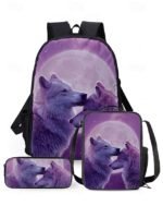 Men's 3-Piece Wolf Design Backpack Set - Durable, Trendy - Image 14