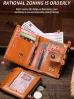 Men's Genuine Leather RFID Blocking Wallet with Chain, - Image 4