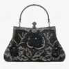 Women's Vintage Green Velvet Handbag with Beaded Floral