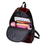 Large Capacity Animal Cat Print Backpack with Red Plaid Design - Image 3