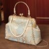 Women's Elegant Pearl Handle Clutch Bag - Floral