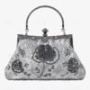 Women's Vintage Green Velvet Handbag with Beaded Floral