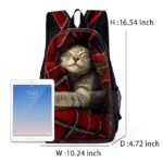 Large Capacity Animal Cat Print Backpack with Red Plaid Design - Image 2