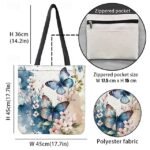 Women's Butterfly Print Canvas Tote Bag with Floral Design, - Image 7