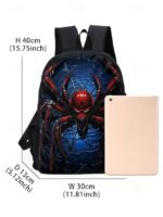 Men's Large Capacity Spider Print Backpack with Double - Image 9