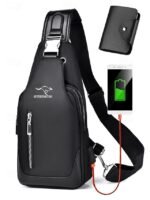 Men's Waterproof Oxford Cloth Sling Bag with USB Charging