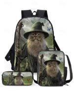 Kids' 3-Piece Wizard Cat Backpack Set – Fantasy Cat Print - Image 18