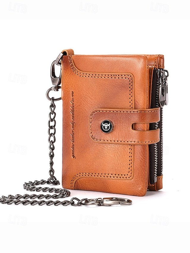 ijfurk1756198662413 Men's Genuine Leather RFID Blocking Wallet with Chain, - Image 1