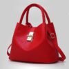 Women's Red Faux Leather Handbag with Gold Lock and Chain