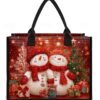 Women's Christmas Snowman Print Tote Bag, Large Capacity